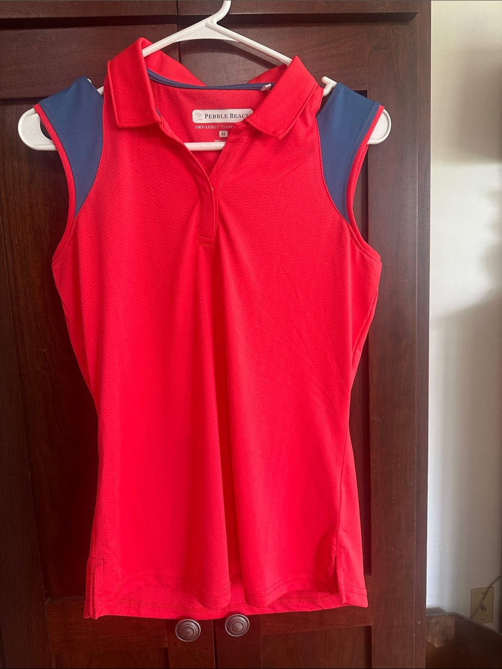 NWOT Pebble Beach Women's Sleeveless Polo - Coral with Blue Accents
